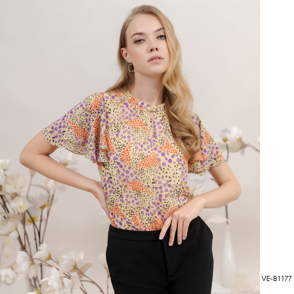 AMILA Blouse VE-B1177 by VERONIQA ชีฟองปรี้นท์ แขนสั้น IGPU24-3