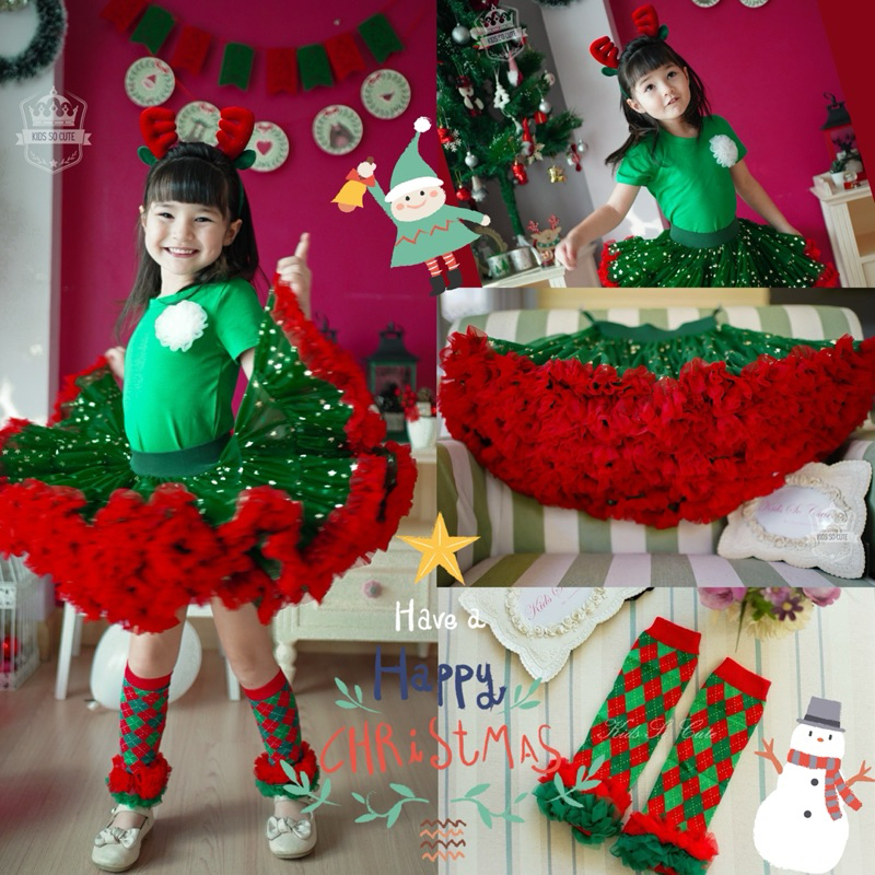 คริสมาส Little Star Set 3 ชิ้น เสื้อ กระโปรง ถุงขา