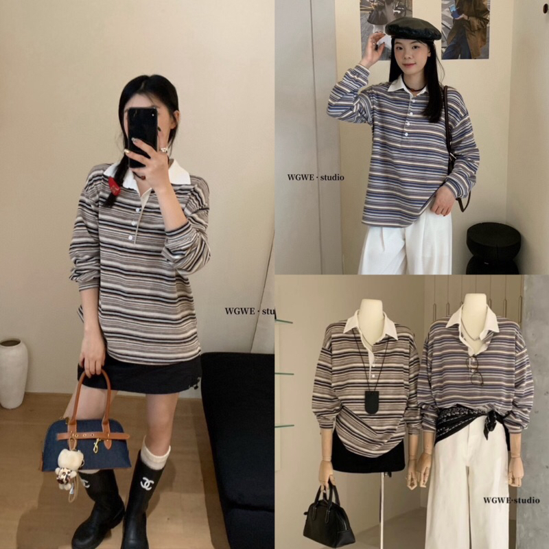 เสื้อคอปกแขนยาวลายริ้วรุ่น 2868 TAG WG.WE