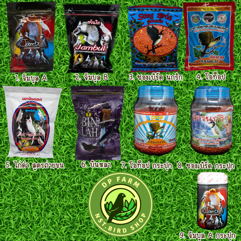 (รวม) อาหารนกกรงหัวจุก จัมบูล jambul ซองเบิร์ด Songbirds โอท็อป บินหลา ไก่ดำ และ ไก่ดำสูตรถ่ายขน