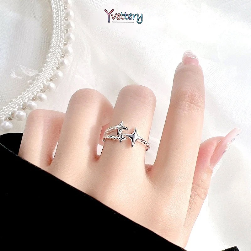 ร้านค้าไทย🔥แหวนสีเงินดาวปรับขนาดได้เกาหลีเครื่องประดับผู้หญิงแหวนนิ้วไม่ตกสีมีหลายสไตล์ให้เลือกเ