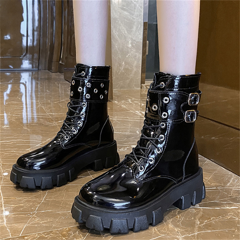 ขนาด 35-40 หนาด้านล่างรอบหัวซิปด้านหลังรองเท้ามาร์ติน แฟชั่นรองเท้าบูทผูกเชือกเย็น - รูปที่ 3