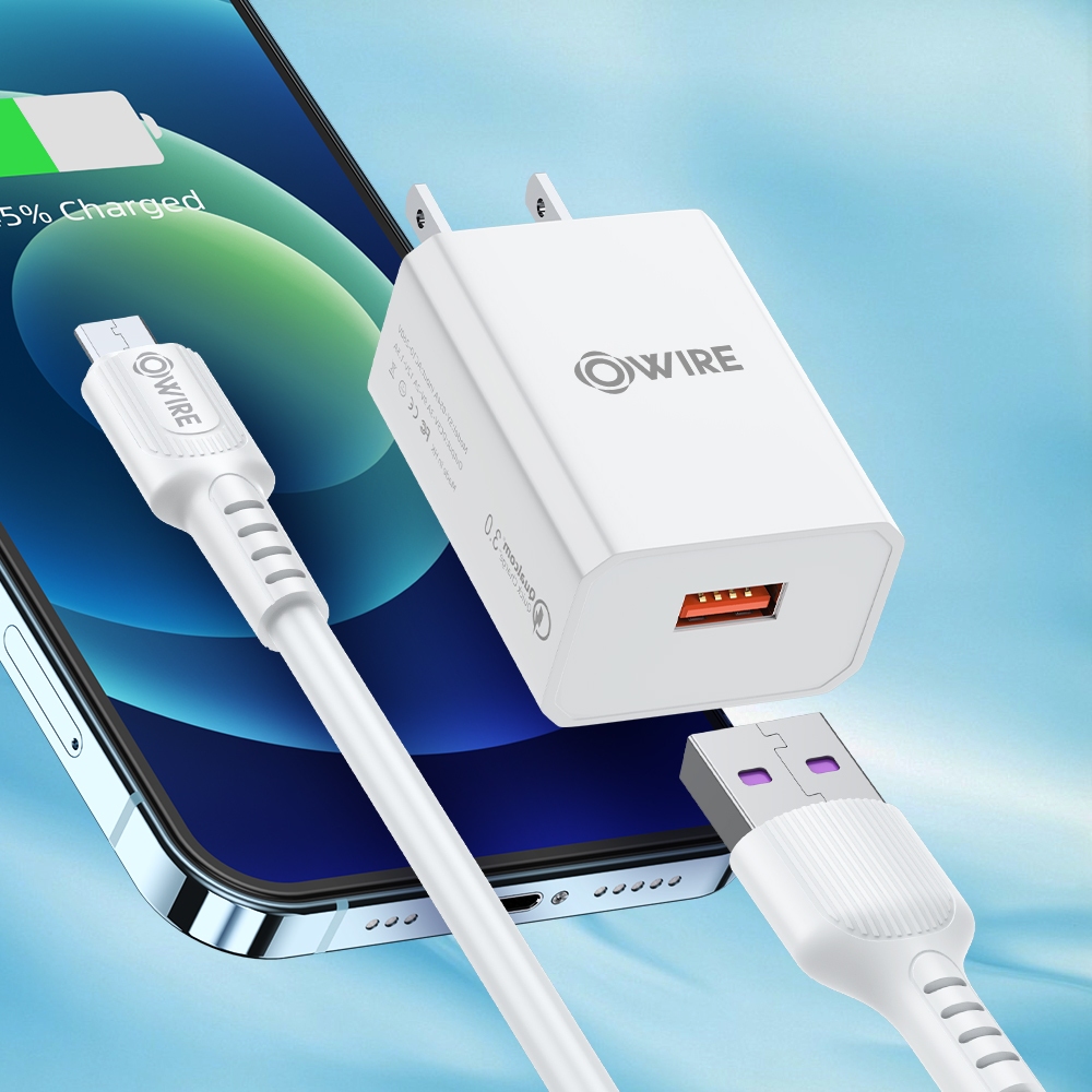 OWIRE สายชาร์จ 5V/2A USB Fast Charger ชุดสายชาร์จ รองรับ 66W 18W QC3.0 vooc Super VOOC Android Type-C Micro