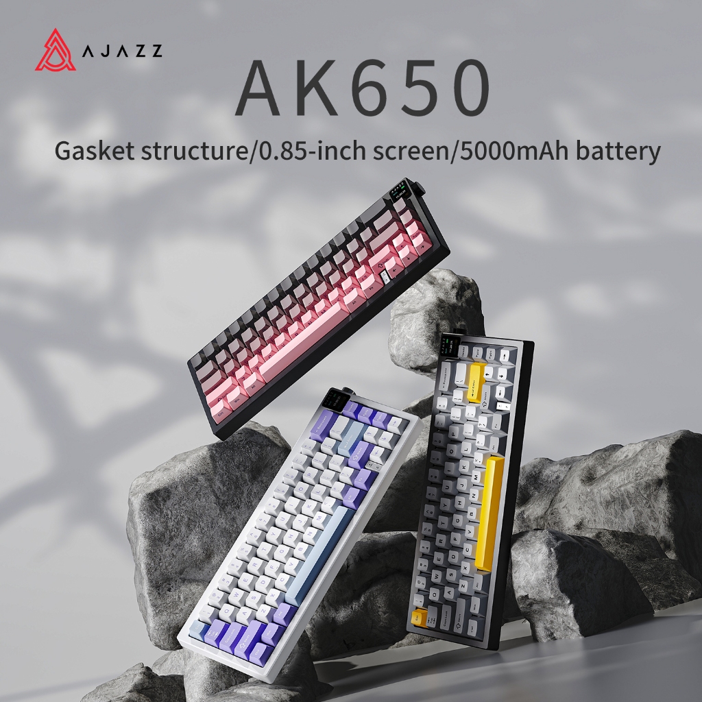 คีย์บอร์ดเกมมิ่ง Ajazz AK650 Gradient BlackBerry Gasket Tri-Mod LCD RGB Dream Weaving Switch รับประกันสินค้า 1 ปี