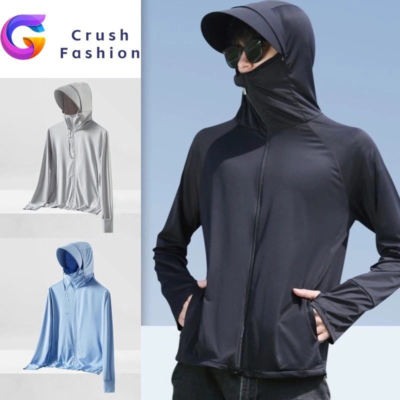 Crush เสื้อคลุมกันแดด เสื้อคลุมกันแดด UPF50 + ป้องกันรังสียูวี หลากสี มีซิป ผ้ายืดเนื้อดี ใส่สบาย สําหรับผู้ชาย ผ้านุ่มน