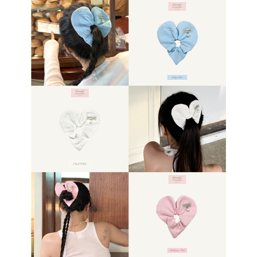 nice try studio - Heartful Scrunchies ที่มัดผม ตกแต่งผม รูปหัวใจ ไข่มุกแท้ #063 #064 #065