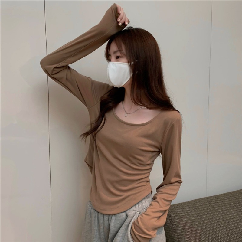 MISSYO เสื้อยืดแขนยาวผู้หญิง เสื้อลำลองไม่สม่ำเสมอ ผ้านุ่ม สบาย มี 4 สีให้เลือก ราคา ถูกที่สุด ดีลบีเคเค แกลเลอรีภาพที่ 6