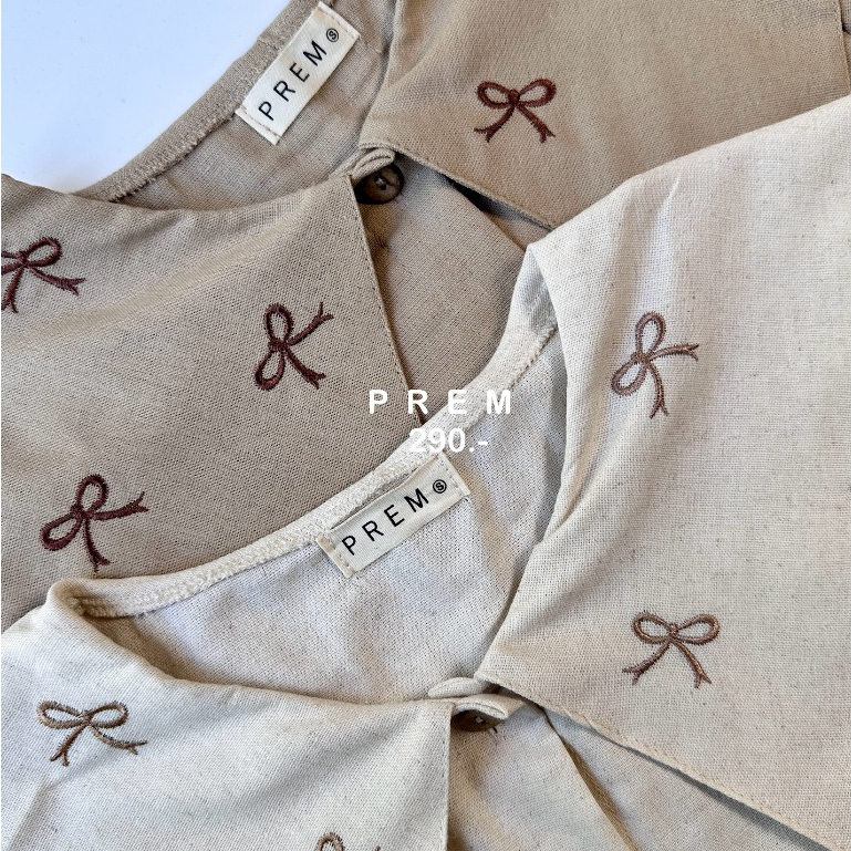 เสื้อแบร์รี่ ปกคอปักโบว์ น่ารักๆ ผ้าฝ้ายใส่สบาย #326-1