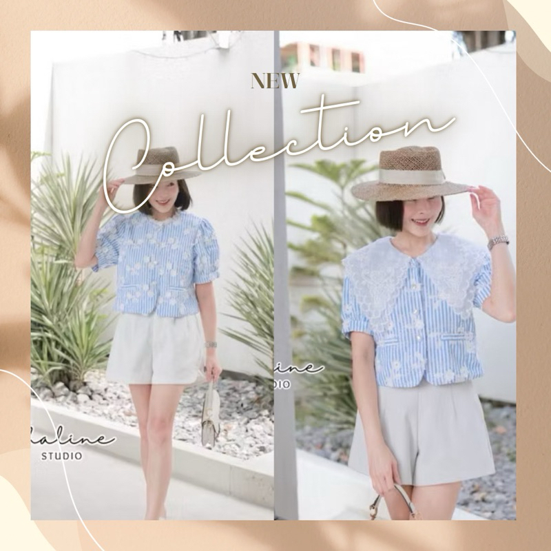chaline เสื้อแขนสั้นลายทาง เนื้อผ้าคอตตอน