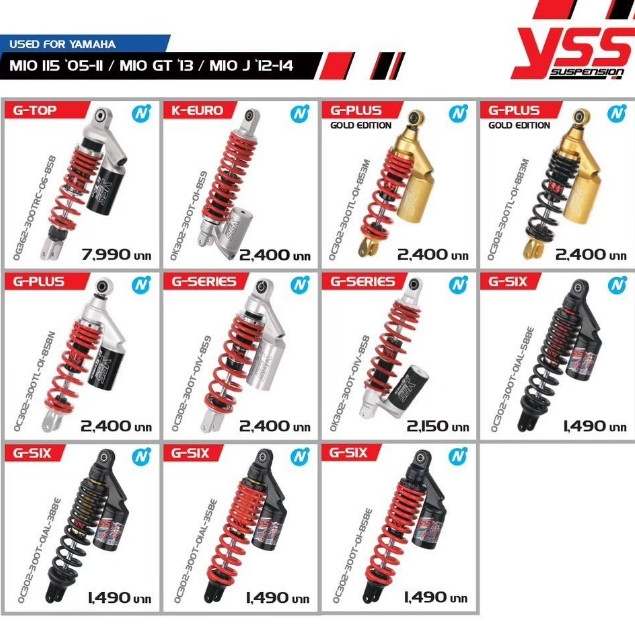Pre Order โช้ค YSS สำหรับYamaha MIO มีให้เลือกหลายรุ่น พร้อมประกัน 1 ปี By Motofiix