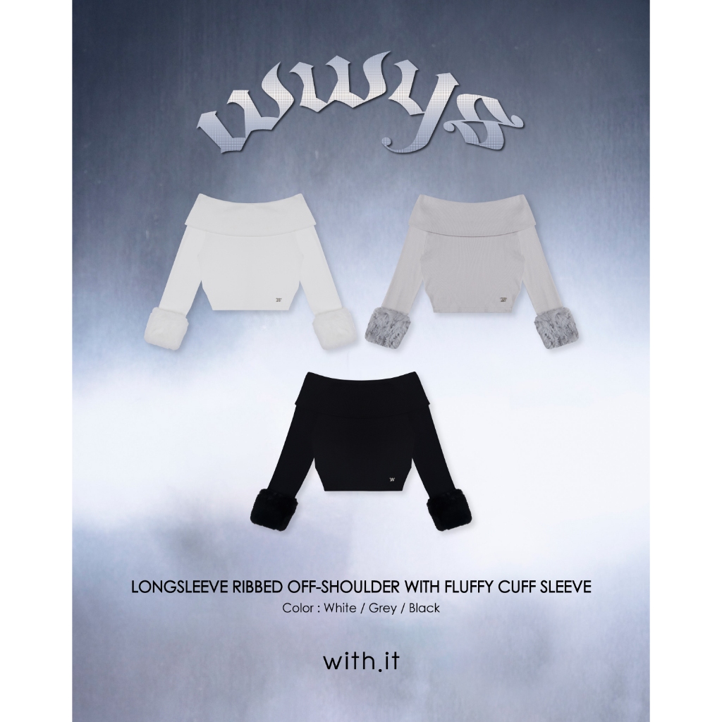 with.it.store - TPW04218 Withit longsleeve ribbed off-shoulder with fluffy cuff sleeve
