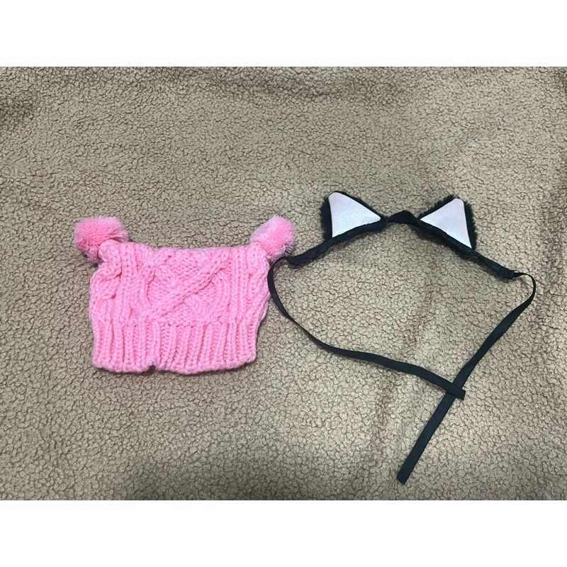 blythe knit cat pompom hat& can can cat stock headband