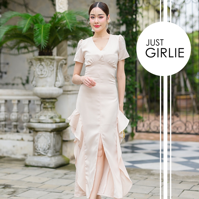 Dress Veronica เดรสยาวผ้าซาติน ดีไซน์สวยหรู ดูดี เดรสใส่ออกงาน ชุดสวยราคาถูก มีไซส์ S M L