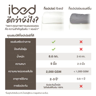 ibed Topper ท็อปเปอร์รุ่นนุ่มแน่นและรุ่น Extra ทอปเปอร์กันไรฝุ่น หนานุ่ม 3.5ฟุต/5ฟุต/6ฟุต (ลายเรียบ)