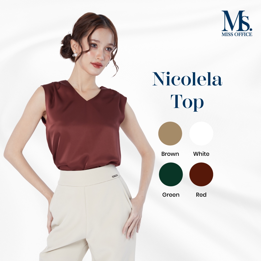 Miss Office เสื้อคอวีแขนกุดจับจีบ (MT-316)