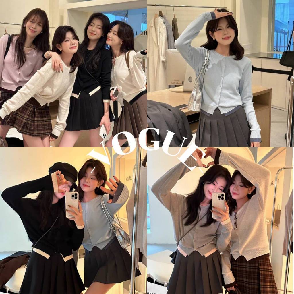 Vogue พร้อมส่ง แขนยาวแน่น เสื้อถักไหมพรมแขนยาว เสื้อสเวตเตอร์ถักคอตั้ง เสื้อคาร์ดิแกนปกตุ๊กตา (M1168)
