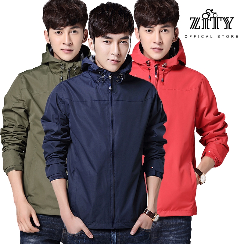 ZITY เสื้อแจ็คเก็ตกันหนาวกันลมและกันน้ำสไตล์บุรุษพร้อมฮู้ด