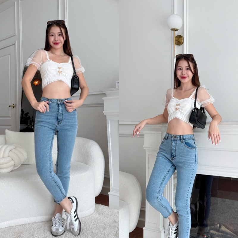 💯ยีนส์สาวอวบทรงบอยผ้ายืดมีไซS-40แบรนpunnyผ้ายืดตามตัวพลางหุ่นในตัวจ้า