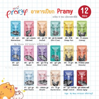 🔥 ยกโหล 12 ซอง 🔥 Pramy อาหารเปียกแมว พรามี่ 70 กรัม สูตรเยลลี่ สูตรเกรวี่ สูตรลูกแมว สูตรแมวสูงวัย