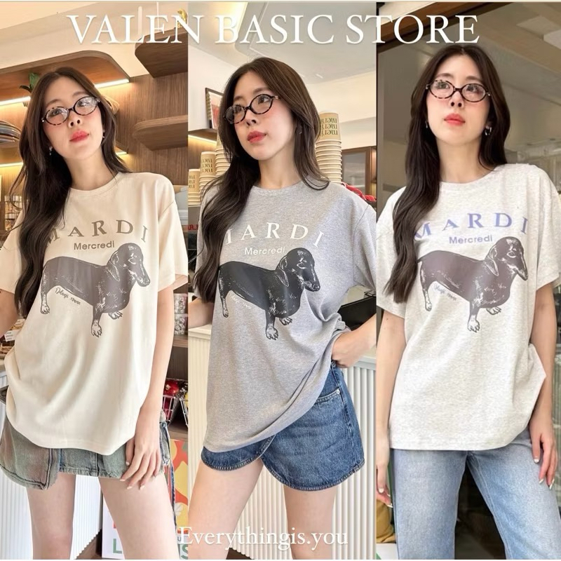 MD “mardi mercredi Top” เสื้อยืดสุดฮิต พิมพ์ลายน้องหมา กำลังฮิตสุดๆลายน่ารักมากๆ
