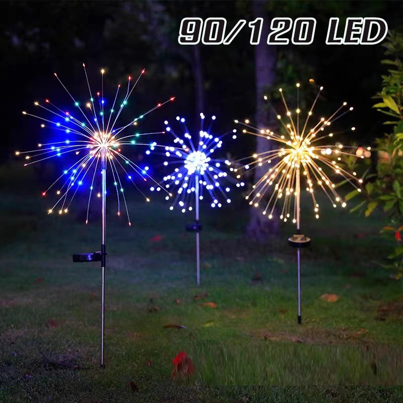 ดอกไม้ไฟโซล่าเซลล์ โคมไฟ LED  90/120 LED กันน้ำ สําหรับตกแต่งสวน ลานบ้าน เตียงดอกไม้ ปาร์ตี้