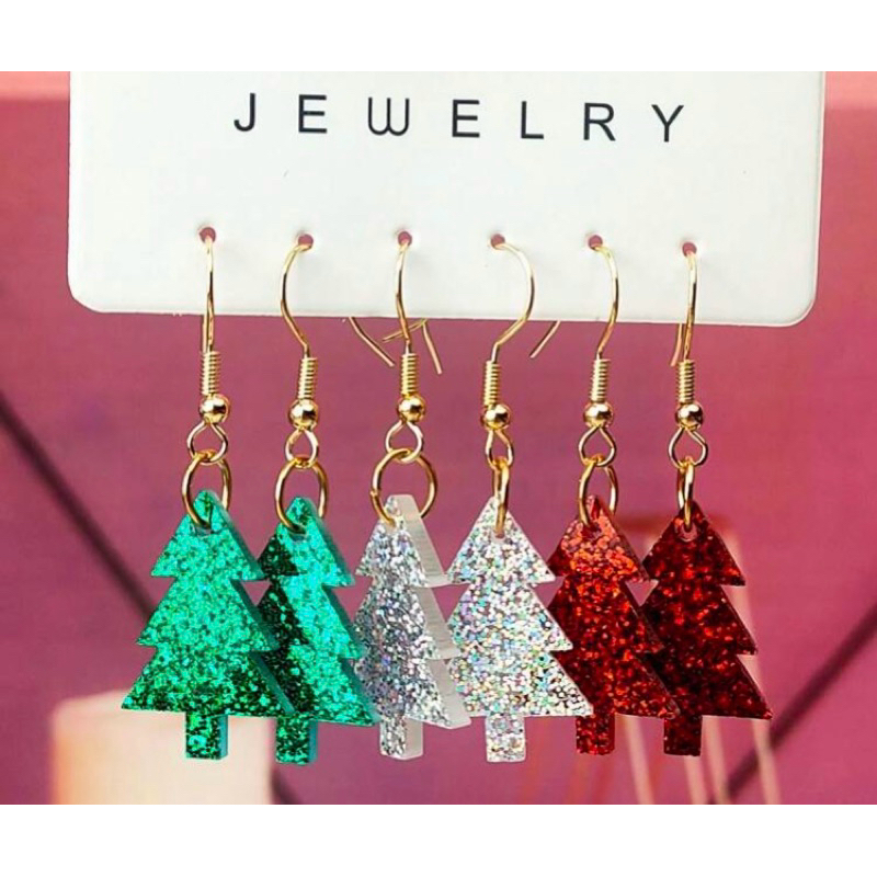 ราคาเป็นคู่ ต่างหูคริสต์มาส Christmas ต้นสน ต่างหูอะคริลิค พร้อมส่ง
