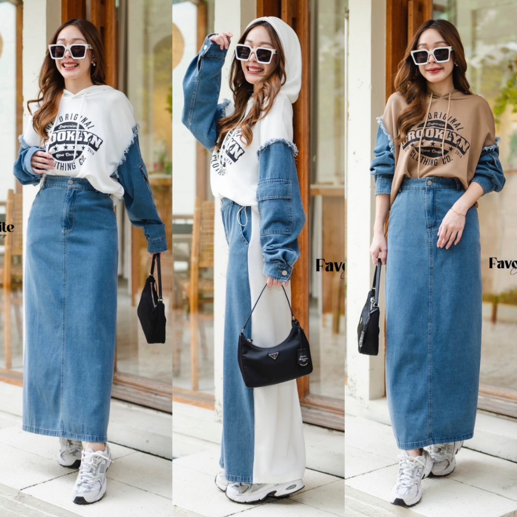 [ช้อปผ่านวีดีโอลดทันที 200 พร้อมส่งฟรี] Favorite Set เสื้อผ้ายืดแต่งฮู้ด แต่งแขนเสื้อด้วยผ้ายีนส์ CARDIGAN_NISTA (FA3D)