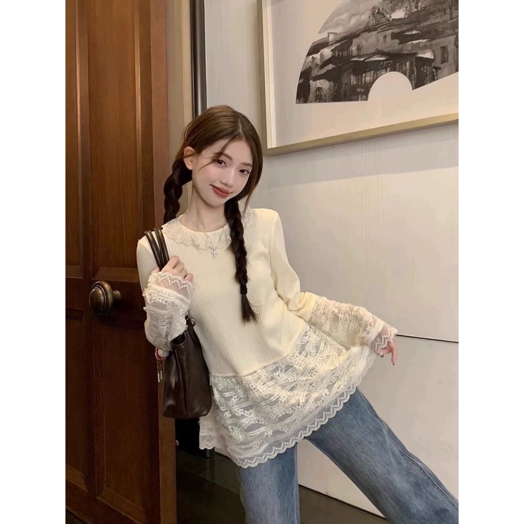 [Sheing office]🌟พร้อมส่ง🌟เสื้อเชิ้ตแขนยาวลายลูกไม้ผู้หญิงฤดูใบไม้ผลิและฤดูใบไม้ร่วงสไตล์ใหม่อเนกประสงค์