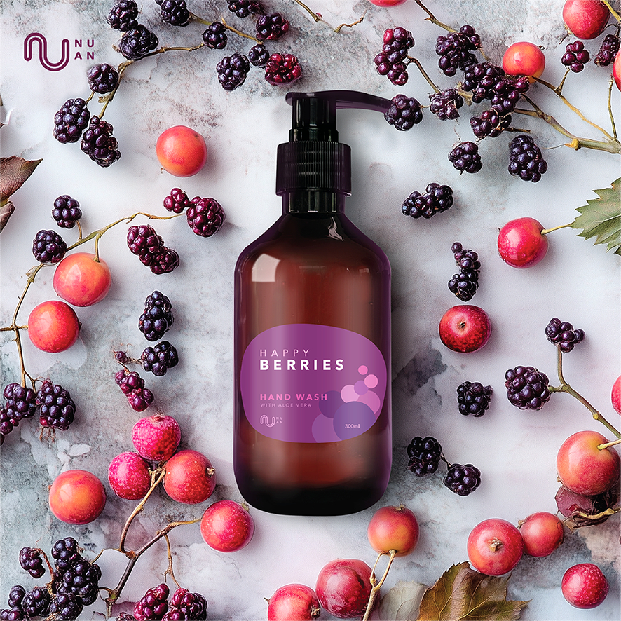 สบู่ล้างมือ สะอาด ขจัดแบคทีเรีย สารสกัดมะนาวกรดซิตริค Happy Berries Hand wash ผสมอโรเวร่า 300ml