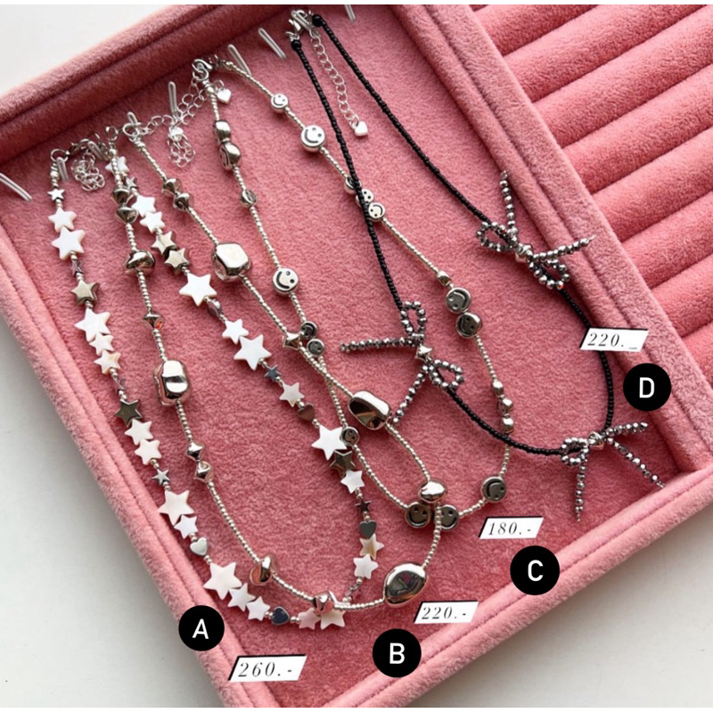 สร้อยคอลูกปัดโทนสีงินใส่คู่กันน่ารัก(ราคาต่อ1เส้น)
