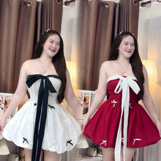 Mini dress สม็อคอกกระโปรงบอลลูนแต่งโบว์จิ๋ว ( BJ -9 )