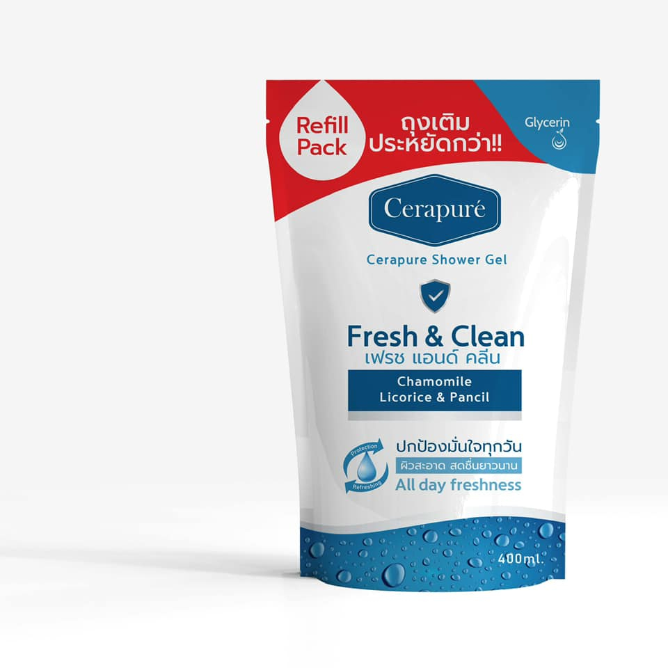 Cerapure รีฟิล เจลอาบน้ำ สบู่เหลว เซราพิวเร่ ระงับกลิ่นกาย พร้อมส่ง ขนาด 400 ml ของแท้
