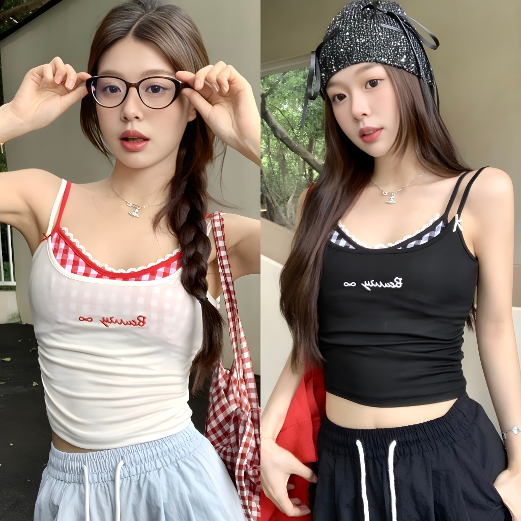 สายเดี่ยว เสื้อเเขนสั้น  ใส่ซ้อนกันสวยมาก สาวฮอตต้องมี เข้ากับทุกสไตส์ เซตสองชิ้นติดกัน #020271