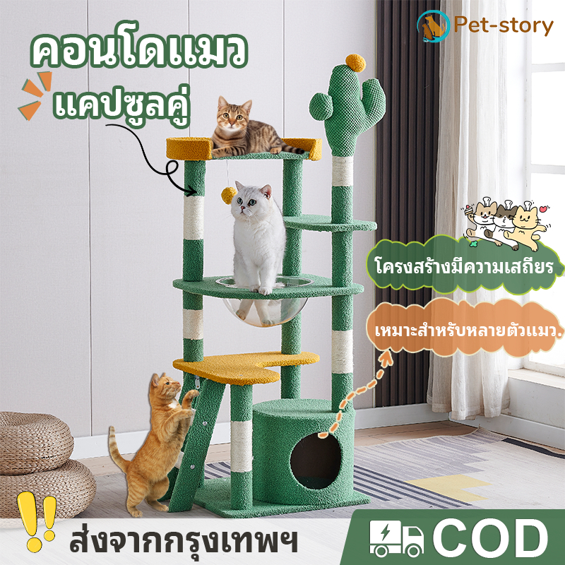พร้อมส่งจากไทย คอนโดแมว คอนโดแมวไม้ บ้านแมว เหมาะสำหรับเลี้ยงน้องแมว 2-6ตัว เสาลับเล็บ ขนาดใหญ่