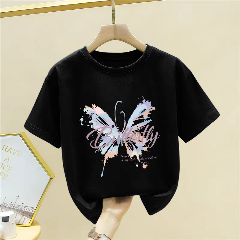 Yout-children เสื้อผ้าเด็ก kids ผีเสื้อสี พิมพ์ลาย ชุดเด็กน่ารัก butterfly t shirt ใส่สบาย เสื้อระบาย สไตล์เกาหลี girls