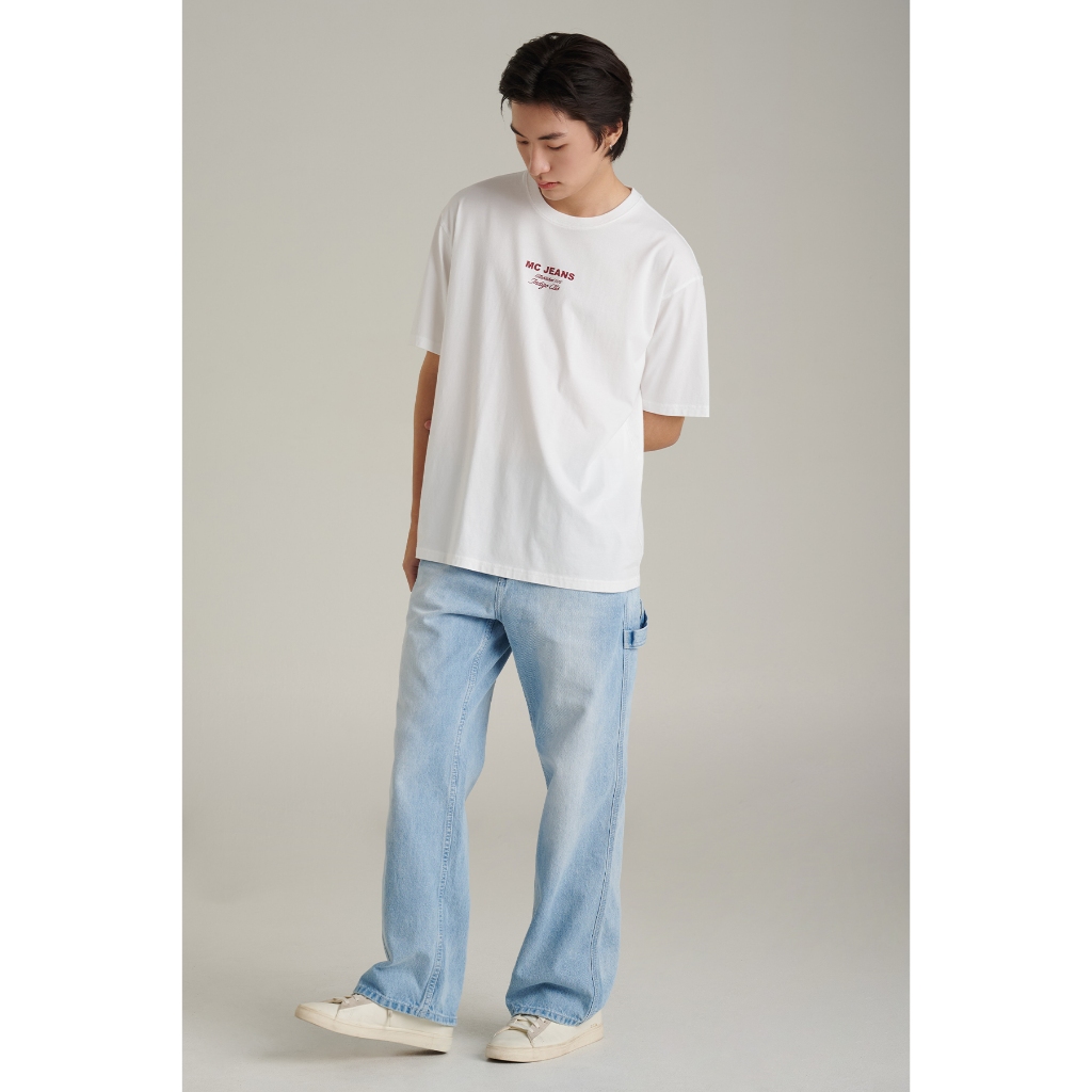 Mc jeans เสื้อยืดแขนสั้นผู้ชาย ทรงโอเวอร์ไซส์ สีขาว MTTZ890