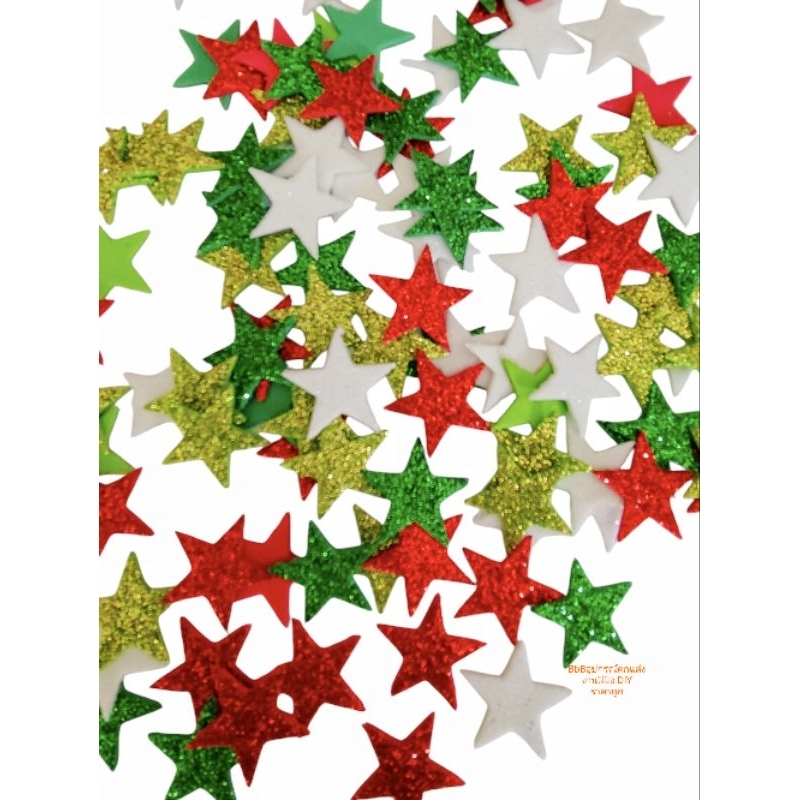 ดาว christmas100ชิ้น/คละสี*ไม่มีกาว*ขนาด2.3cm.กระดาษโฟมEvaกากเพชร ตกแต่งงานประดิษฐ์