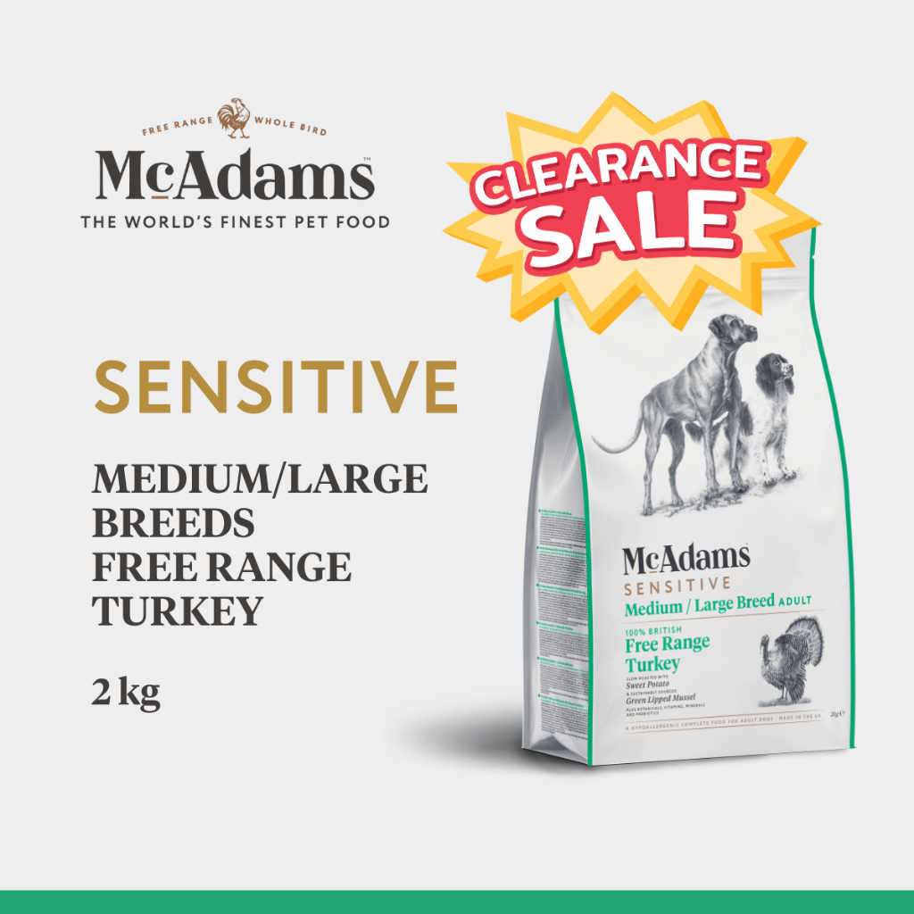 [CLEARANCE] McAdams Sensitive Medium/Large Breeds Turkey 2kg แมคอดัมส์ สูตรไก่งวง สำหรับสุนัขพันธุ์กลาง BBD 03.04.25