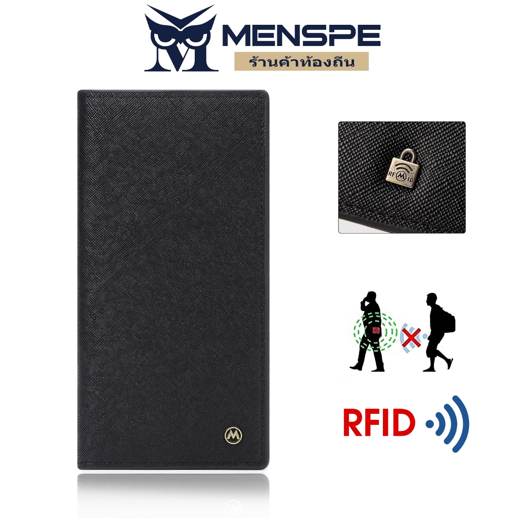 Menspe กระเป๋าสตางค์ผู้ชาย ใส่บัตร RFID กระเป๋าสตางค์ PU นุ่ม กระเป๋าธุรกิจ กระเป๋าใส่เหรียญใส่พาสปอร์ต