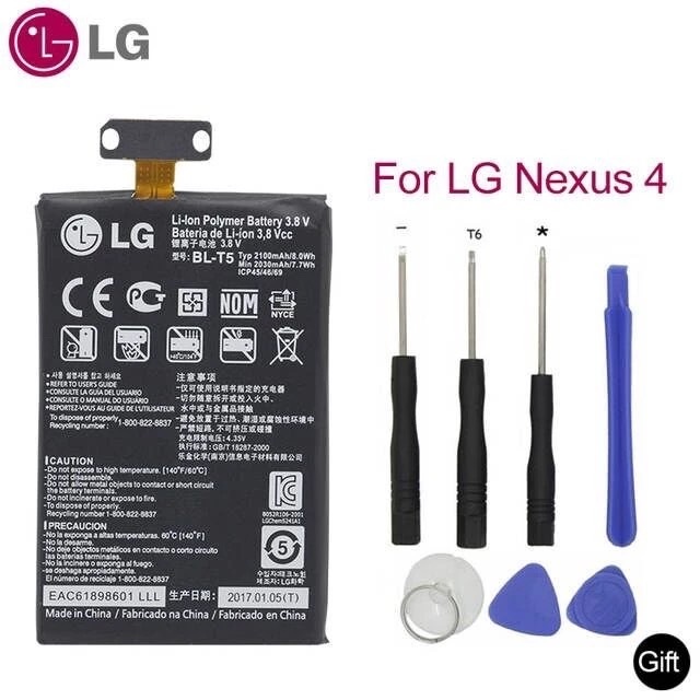 LG Original เปลี่ยนแบตเตอรี่ BL-T5 สำหรับ LG Google Nexus 4 E960 Optimus G E970 E973 F180 LS970 E975