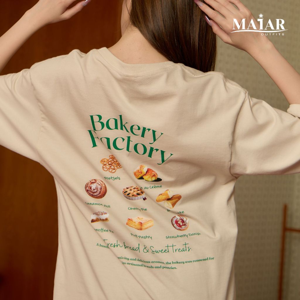 Maiar เสื้อยืดคอกลม โอเวอร์ไซส์  T-Shirt Oversized Unisex : Bakery Factory Collection - The Bread Basket
