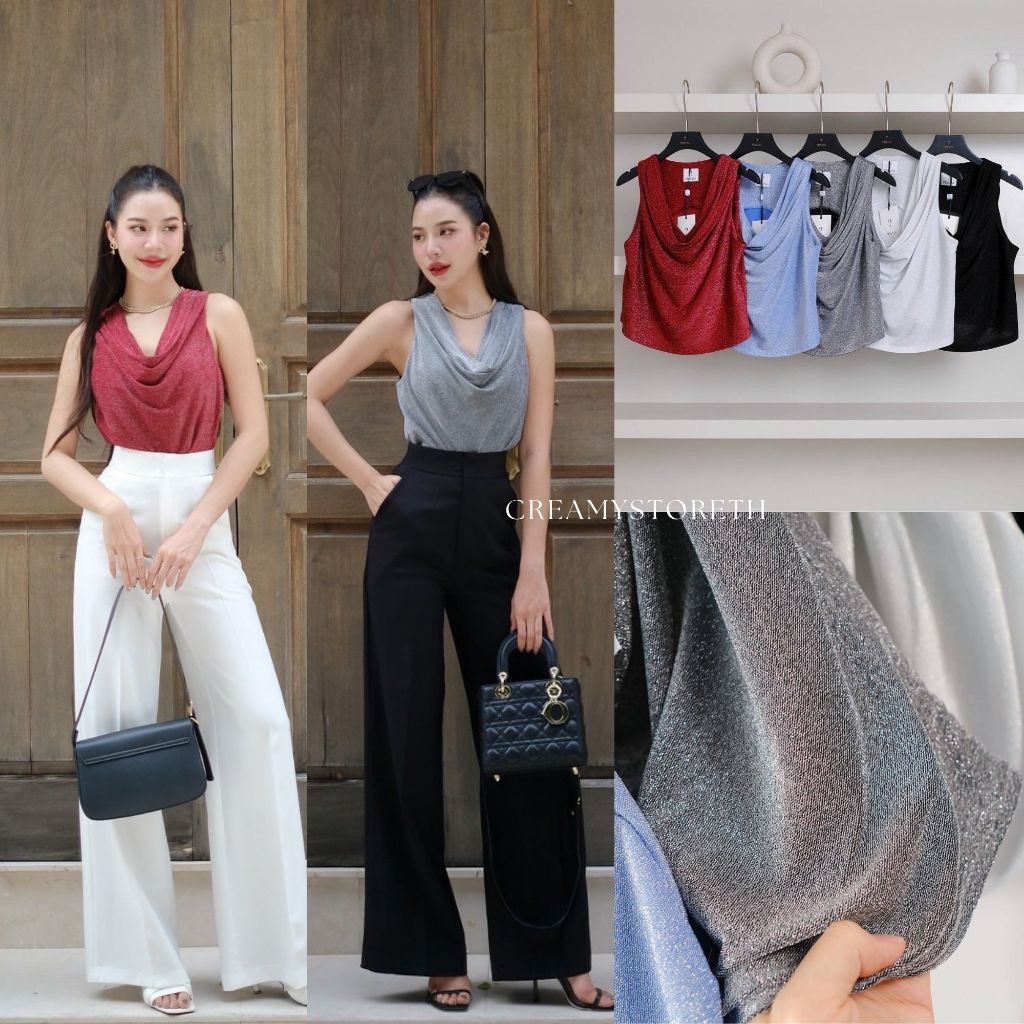 Creamystoreth เสื้อคอถ่วงแขนกุด ผ้าวิ้งสวย งานป้ายPrisana มีสีแดงใส่คริสต์มาส