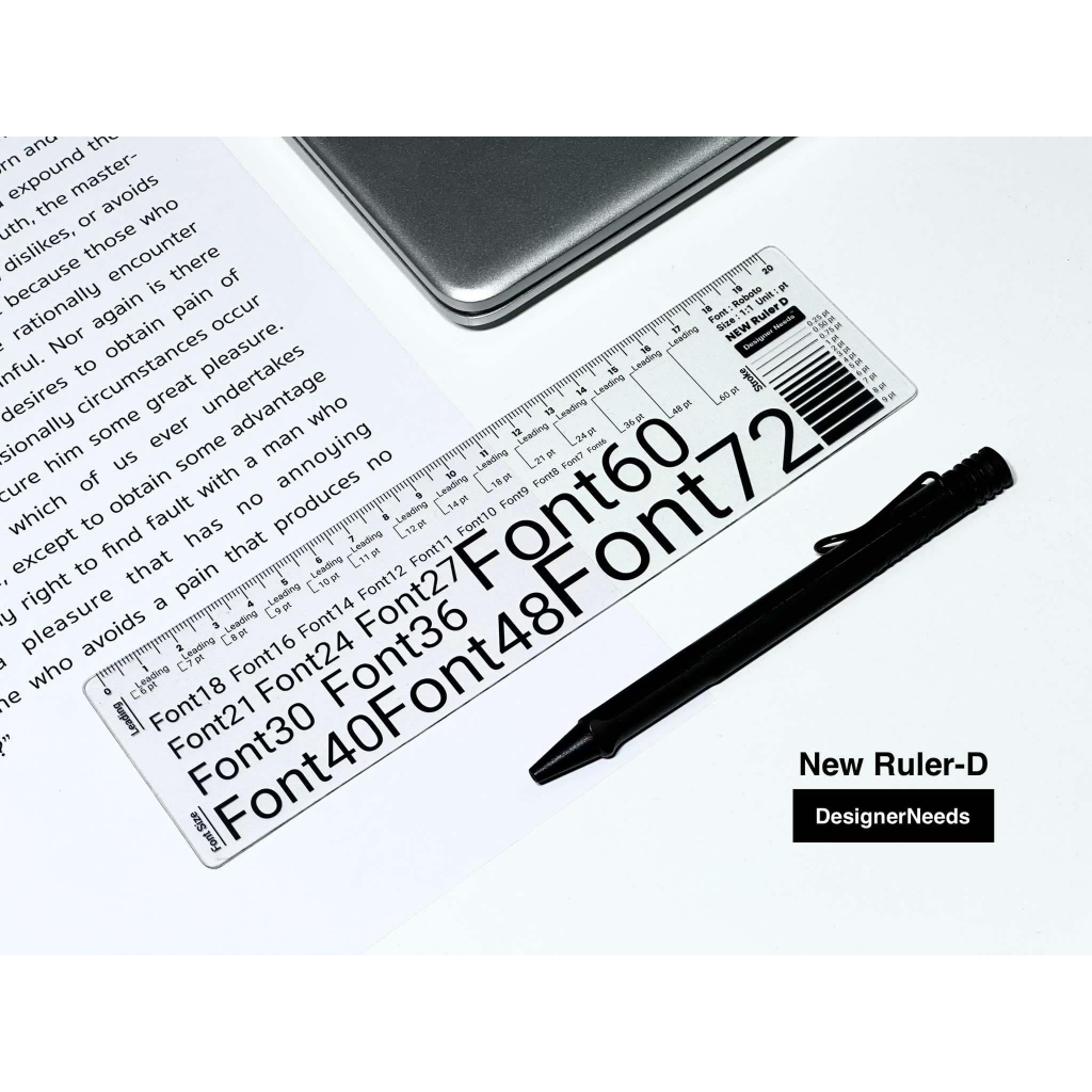 New Ruler-D ไม้บรรทัดแบบใสเทียบขนาดฟอนต์ภาษาอังกฤษ