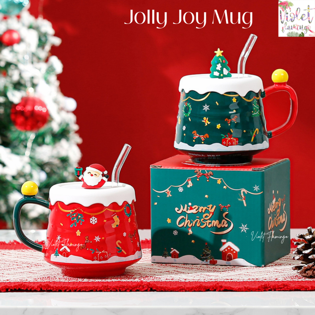 Violet Flamingo Jolly Joy Mug Christmas Gift Set เซ็ตแก้วมัคพร้อมหลอดและฝาปิด มีกล่องของขวัญน่ารัก