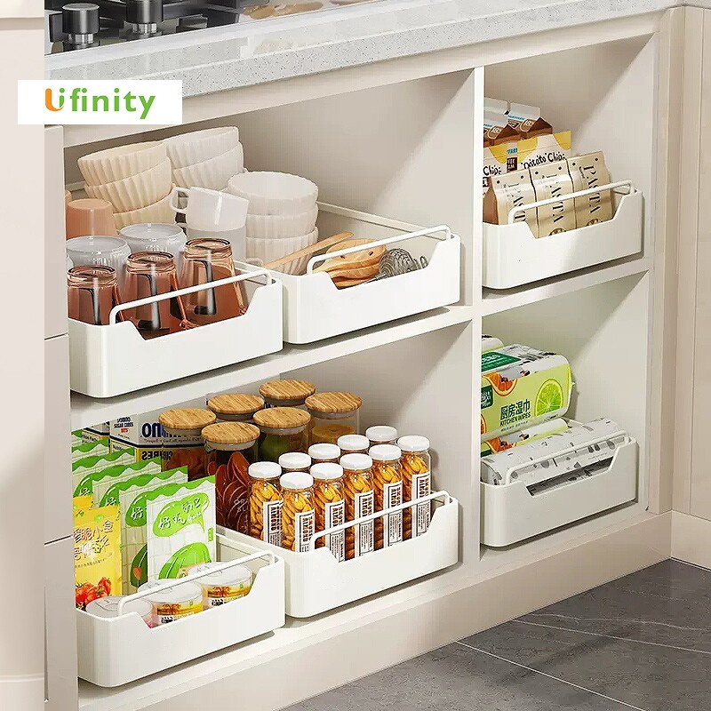 Lifinity INS สีครีม สียอดนิยม ดึงชั้นวางจานชามออก ชั้นวางจานสแตนเลส ดึงตะกร้าอเนกประสงค์