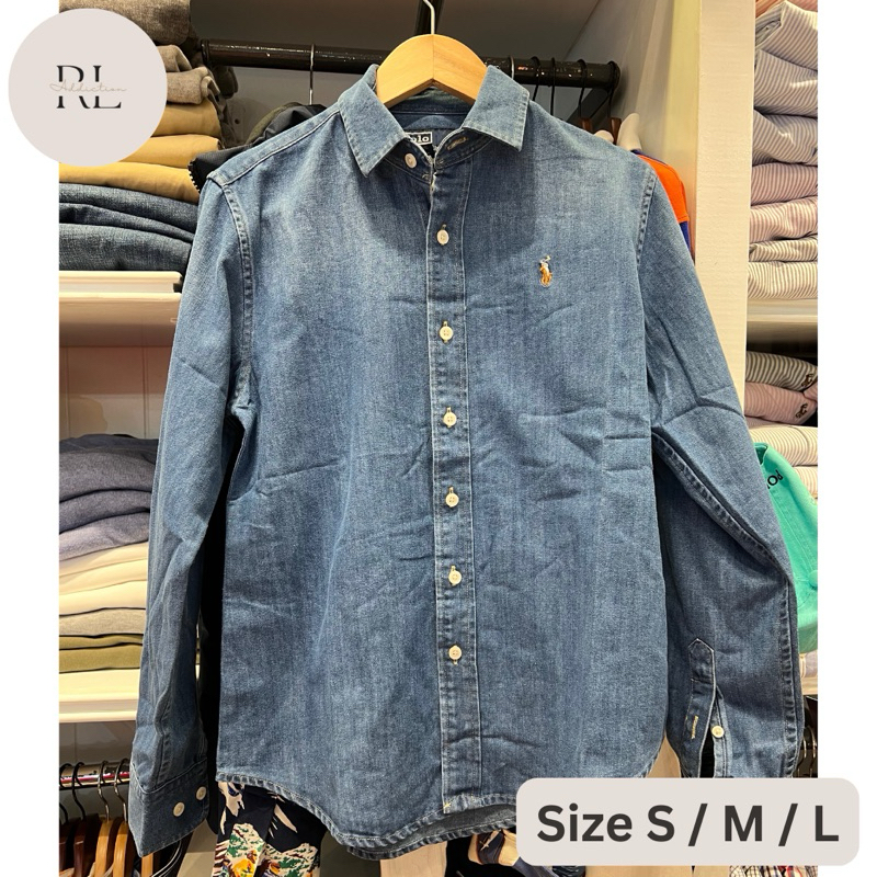 [RL.Addiction] Polo Ralph Lauren SHIRT เสื้อเชิ้ต Custom Fit Denim Shirt สี NAVY แท้ 💯