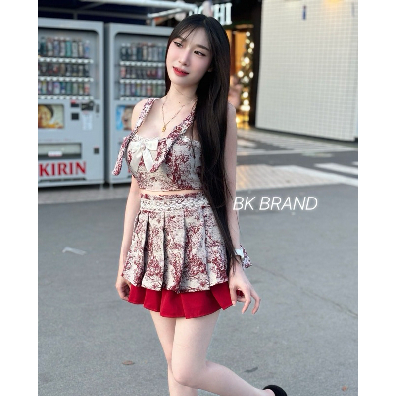 #BK Set เสื้อแต่งตะขอเอี๊ยมมงานสวย ผ้าทอกระโปรงมีซับในกางเกงแจ่มแนววว