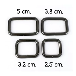 5cm. 3.8cm. 3.2cm. 2.5cm. 2cm. ห่วงเหลี่ยม ห่วงปรับสาย ห่วงตัว D ตะขอก้ามปู อะไหล่กระเป๋า สีดำ