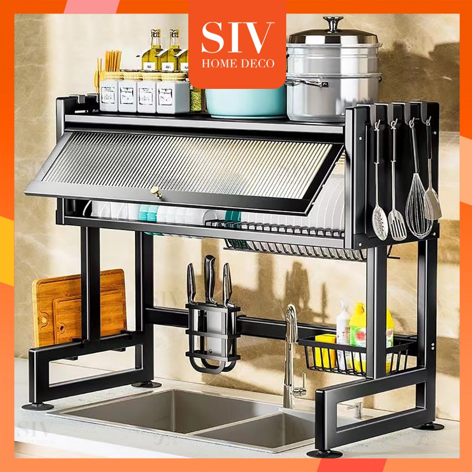 SIV 65-125ซม ที่คว่ําจานมีฝาปิด ชั้นวางจานสแตนเลสคร่อมอ่างล้างจาน สำหรับห้องครัว