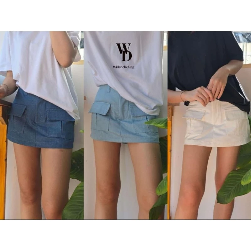 มินิคาโก้ กระโปรงยีนส์คาโก้เอวต่ำ (กระโปรงกางเกง) xs-xl